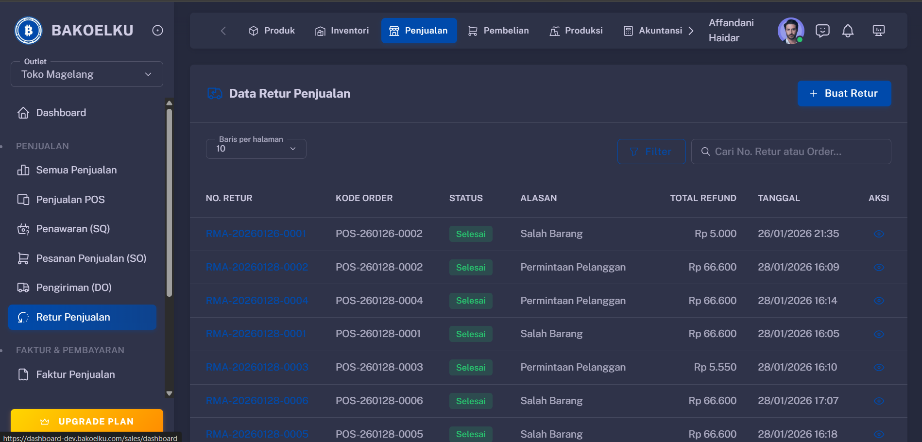 Sales Return Interface