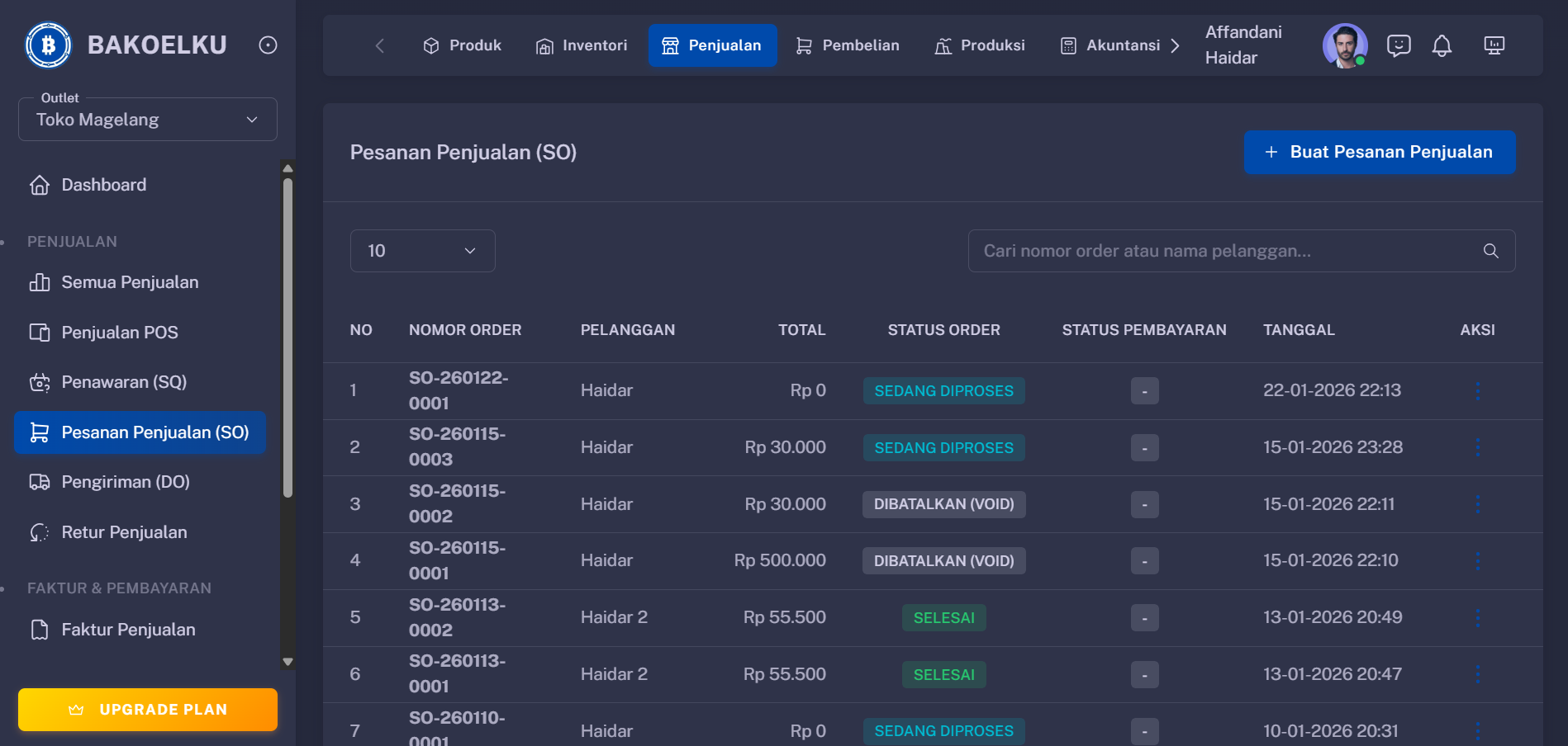 Sales Order Interface