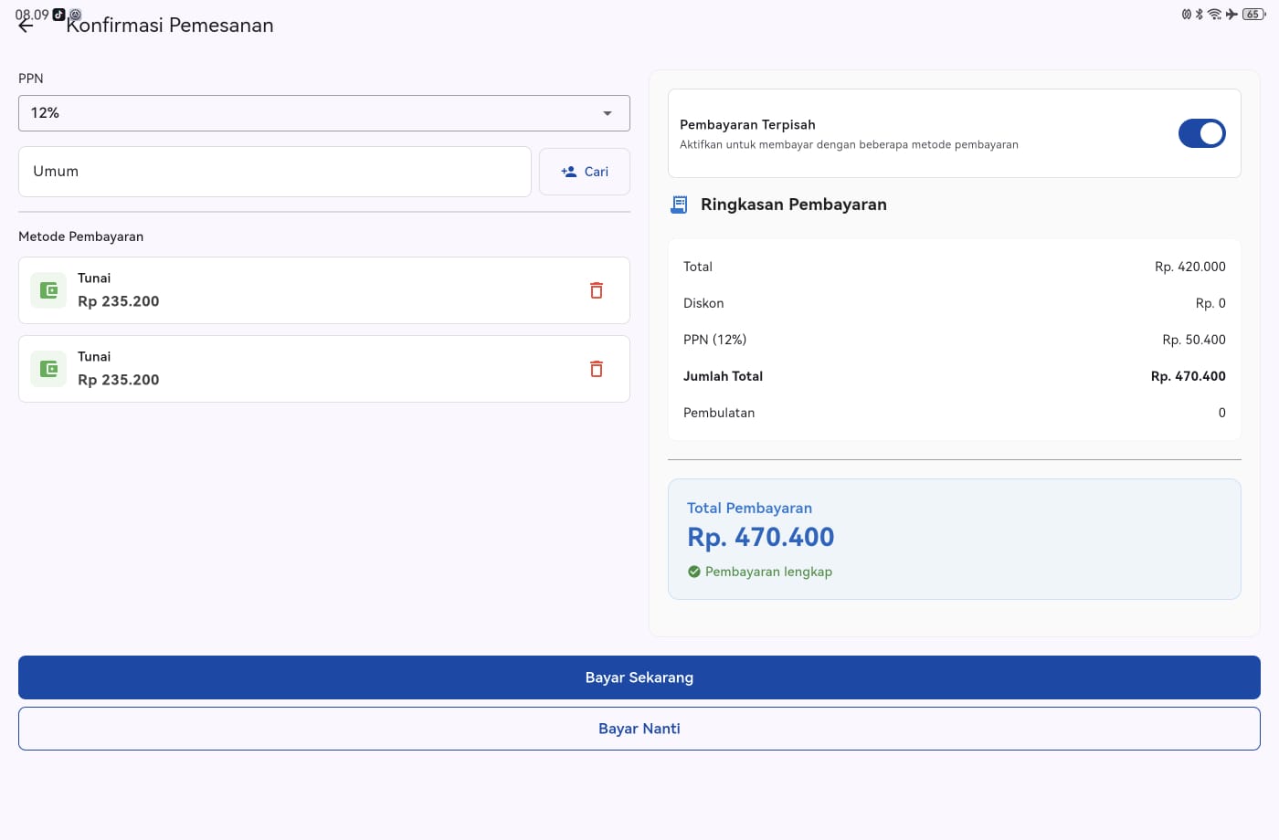 Split Bill Interface