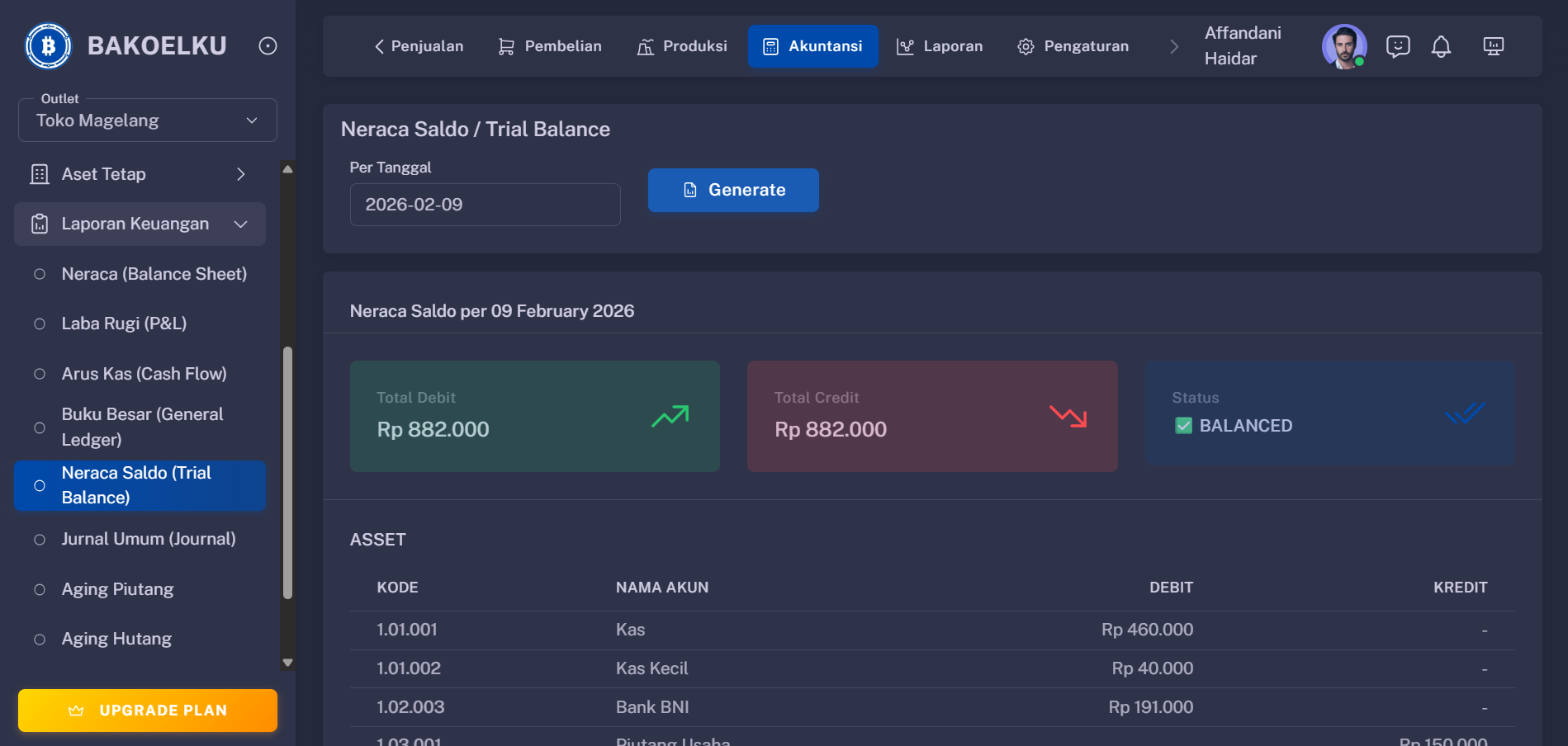 Neraca Saldo Interface